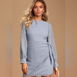Lulus Light Blue Swiss Dot Long Sleeve Mini Dress